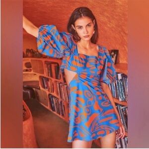 Alexis Bodhi Puff Sleeve Mini Dress Orange Blue